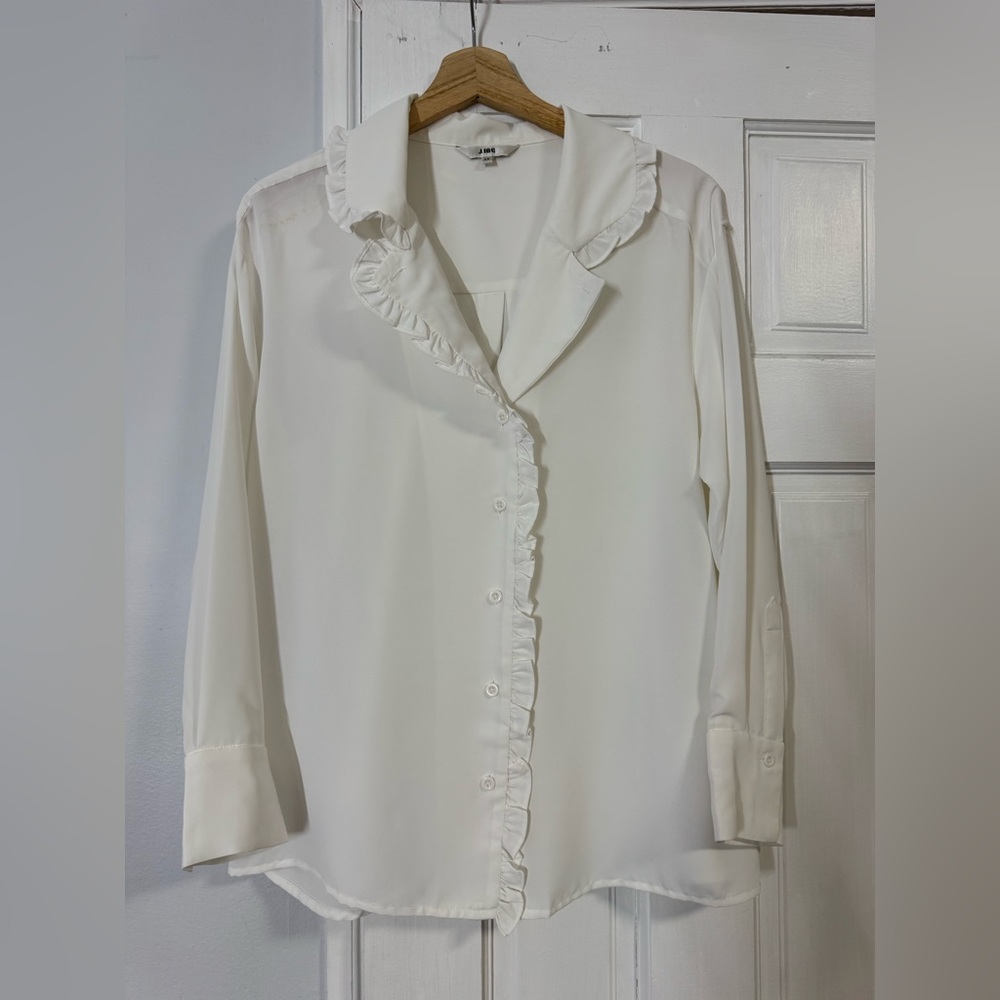 J.ING Ivory Ruffle-Trim Button Down Blouse